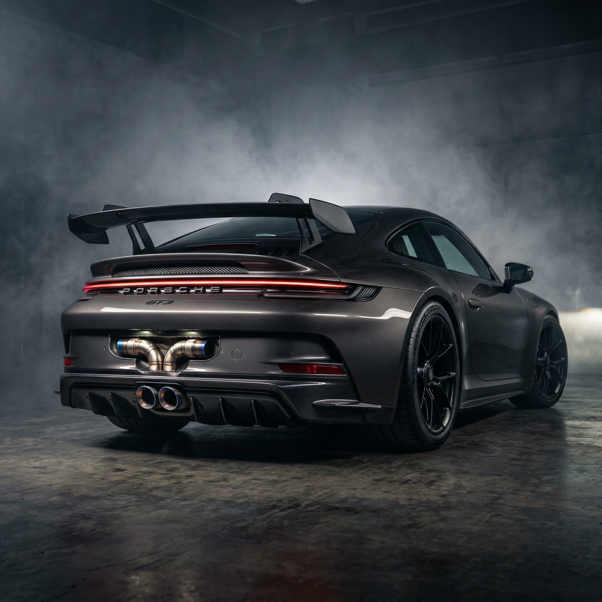 Performance Exhaust Brand Hero Shot AI car wrap design on performance exhaust brand hero shot style